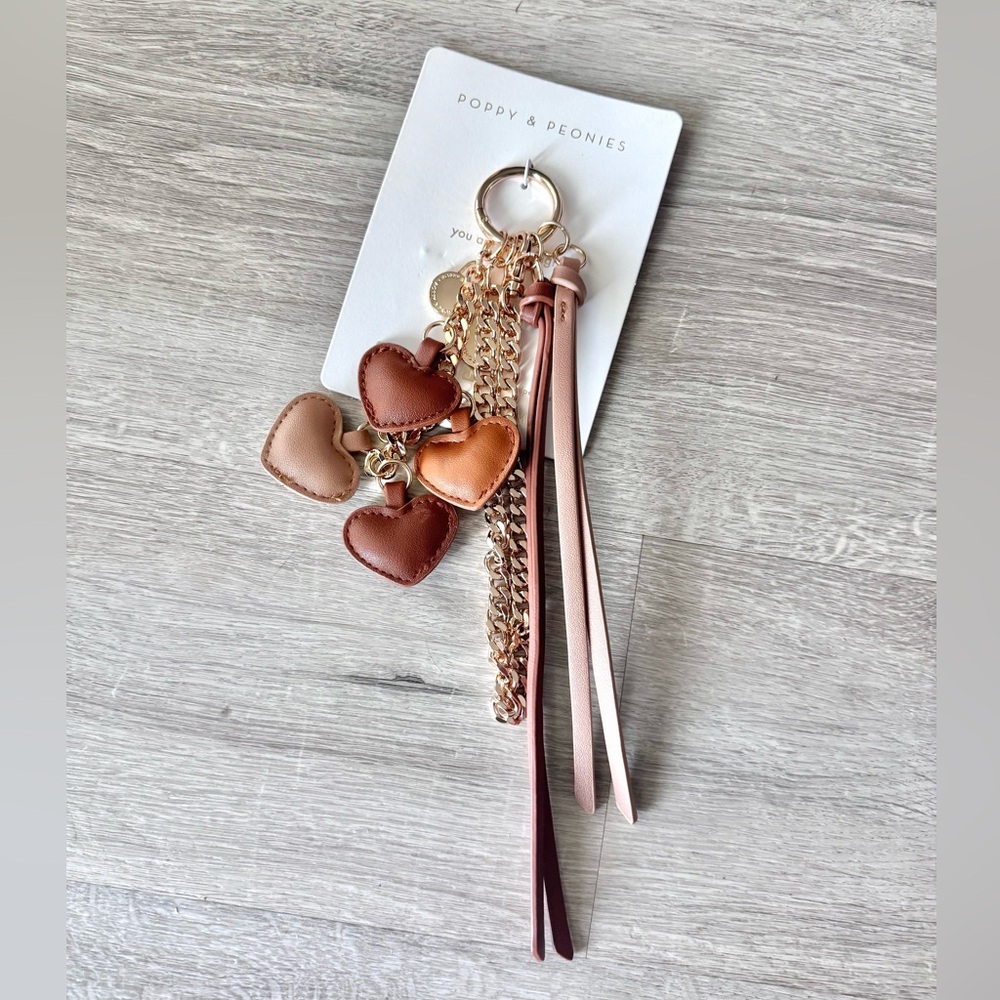 Poppy & Peonies Mini Hearts Bag Charm - Brown